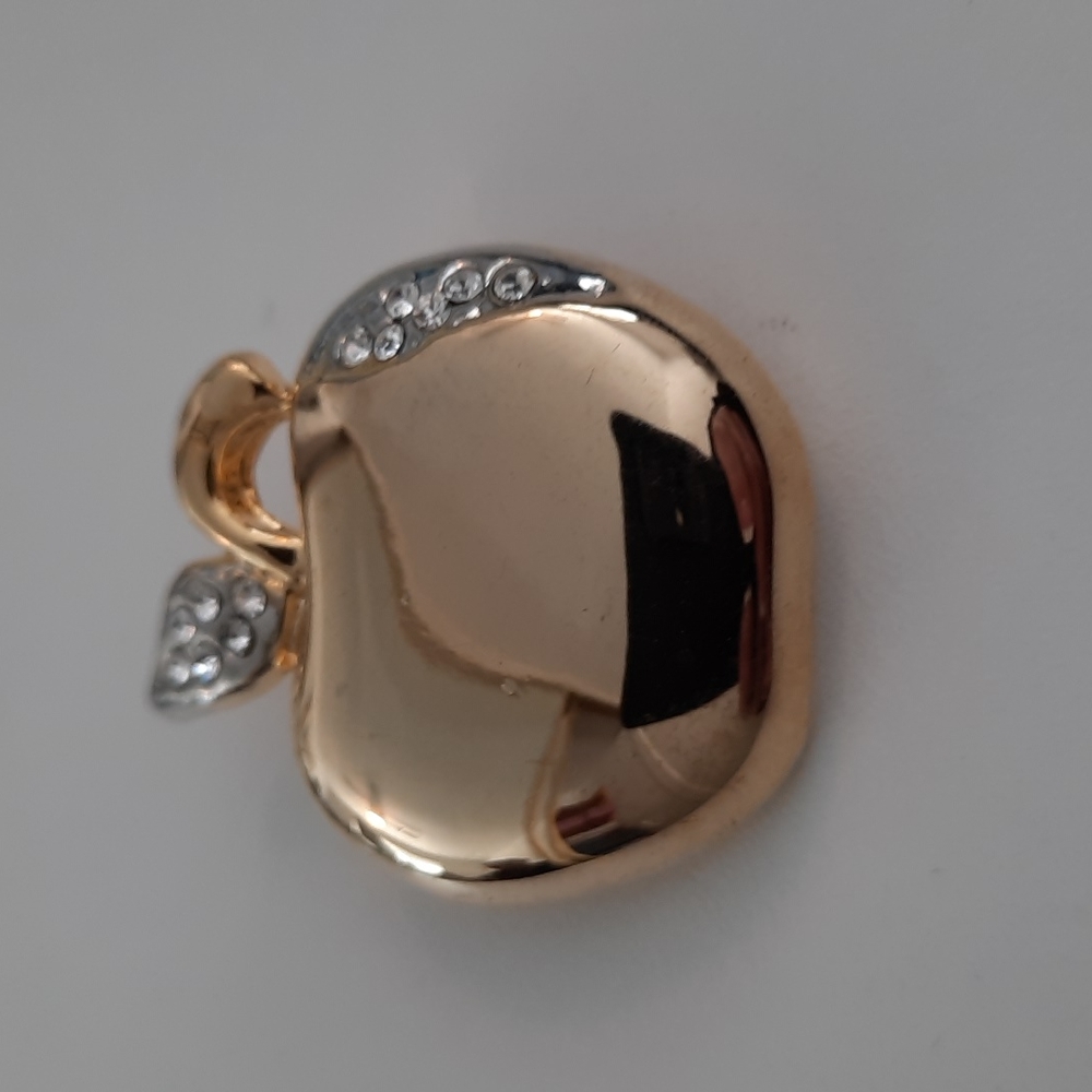 Goldtone Rhinestone Apple Brooch